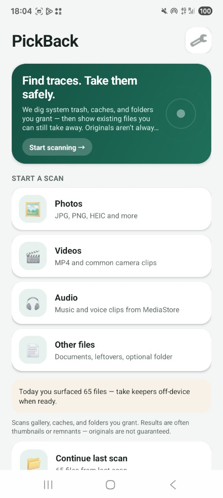 PickBack home screen