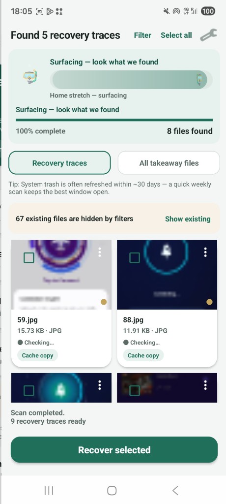 Recovery traces