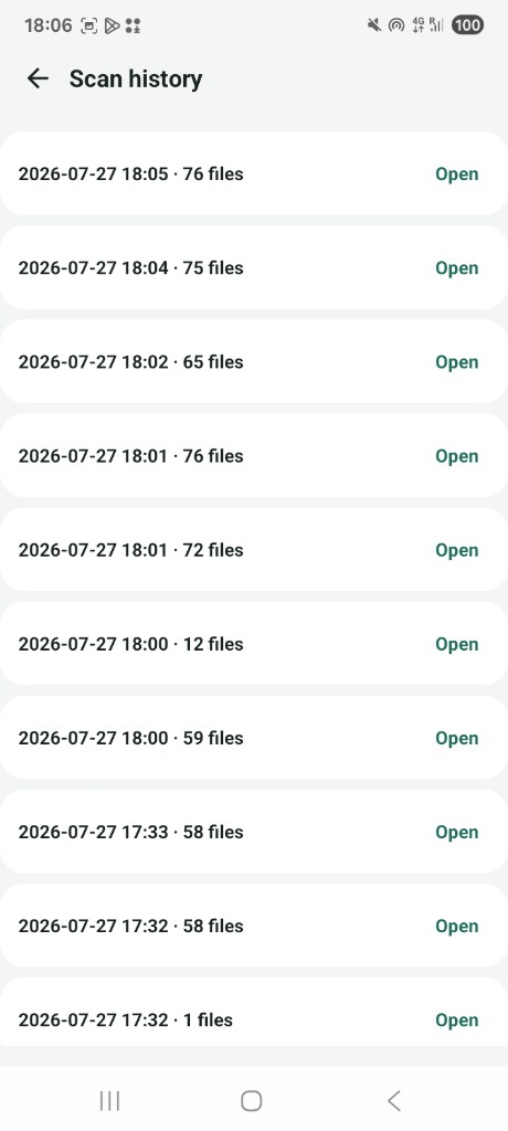Scan history