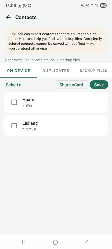 Contacts backup